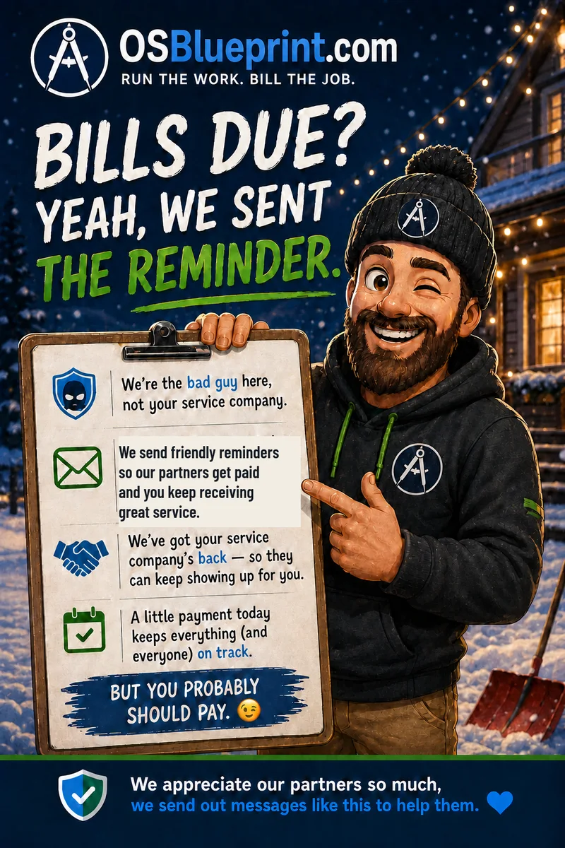 A lighthearted illustrated bill reminder