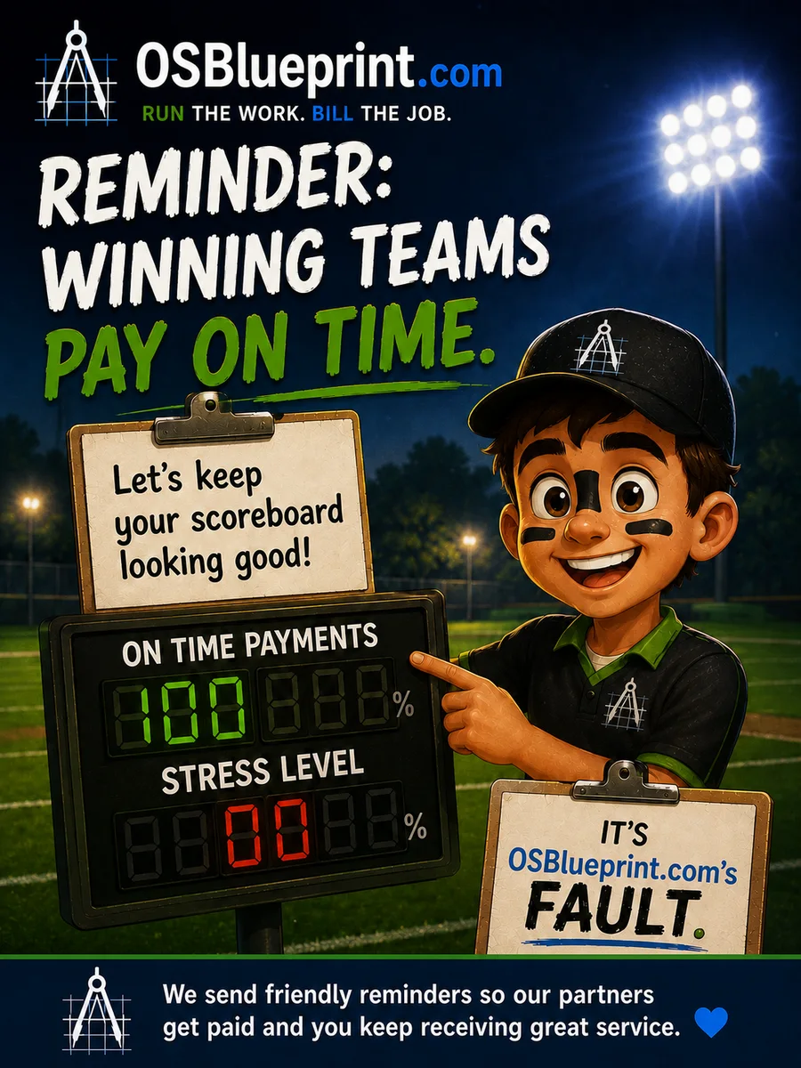 A team-themed cartoon payment reminder
