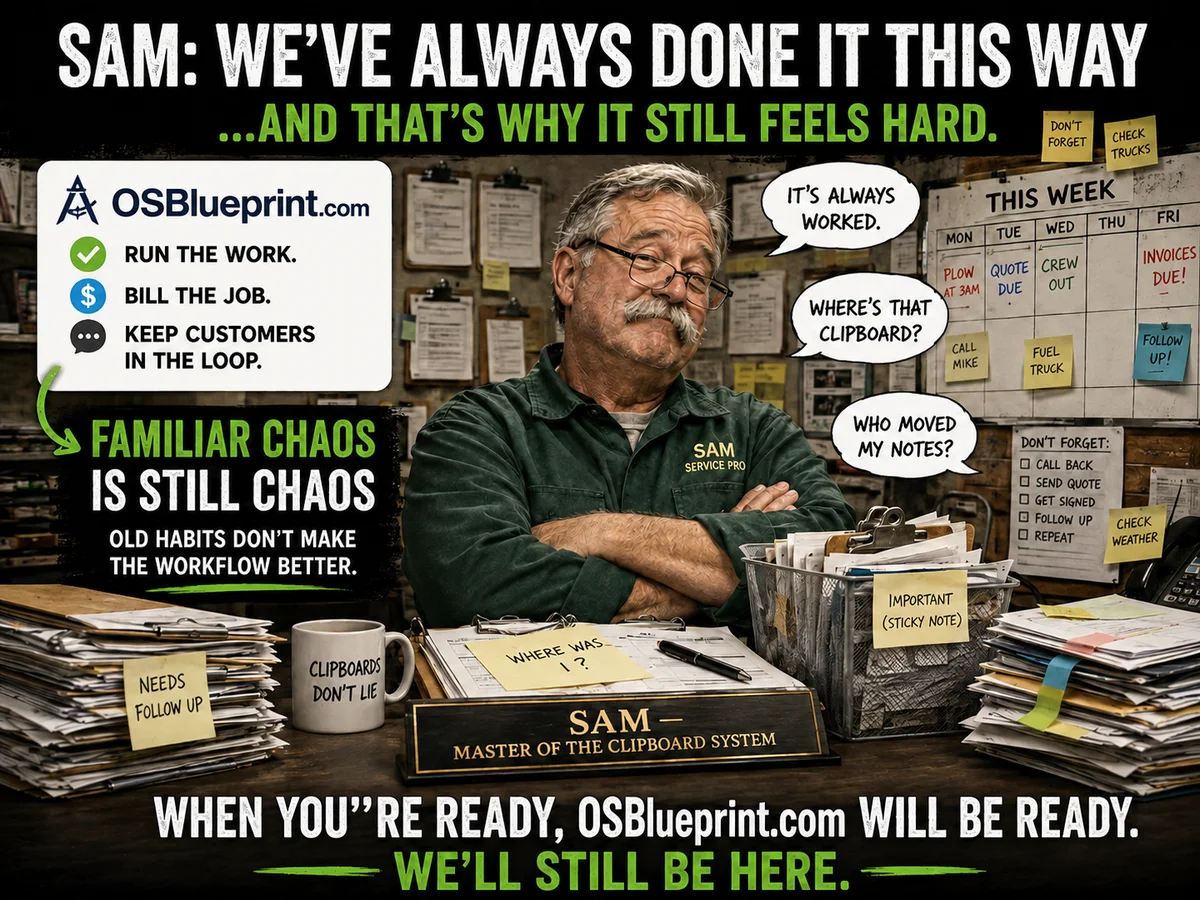 OSBlueprint illustration for the common objection: We've Always Done It This Way.
